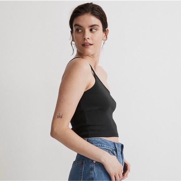 Madewell One Shoulder Crop Tank Top in Sleekhold Black Size XS - Picture 2 of 9